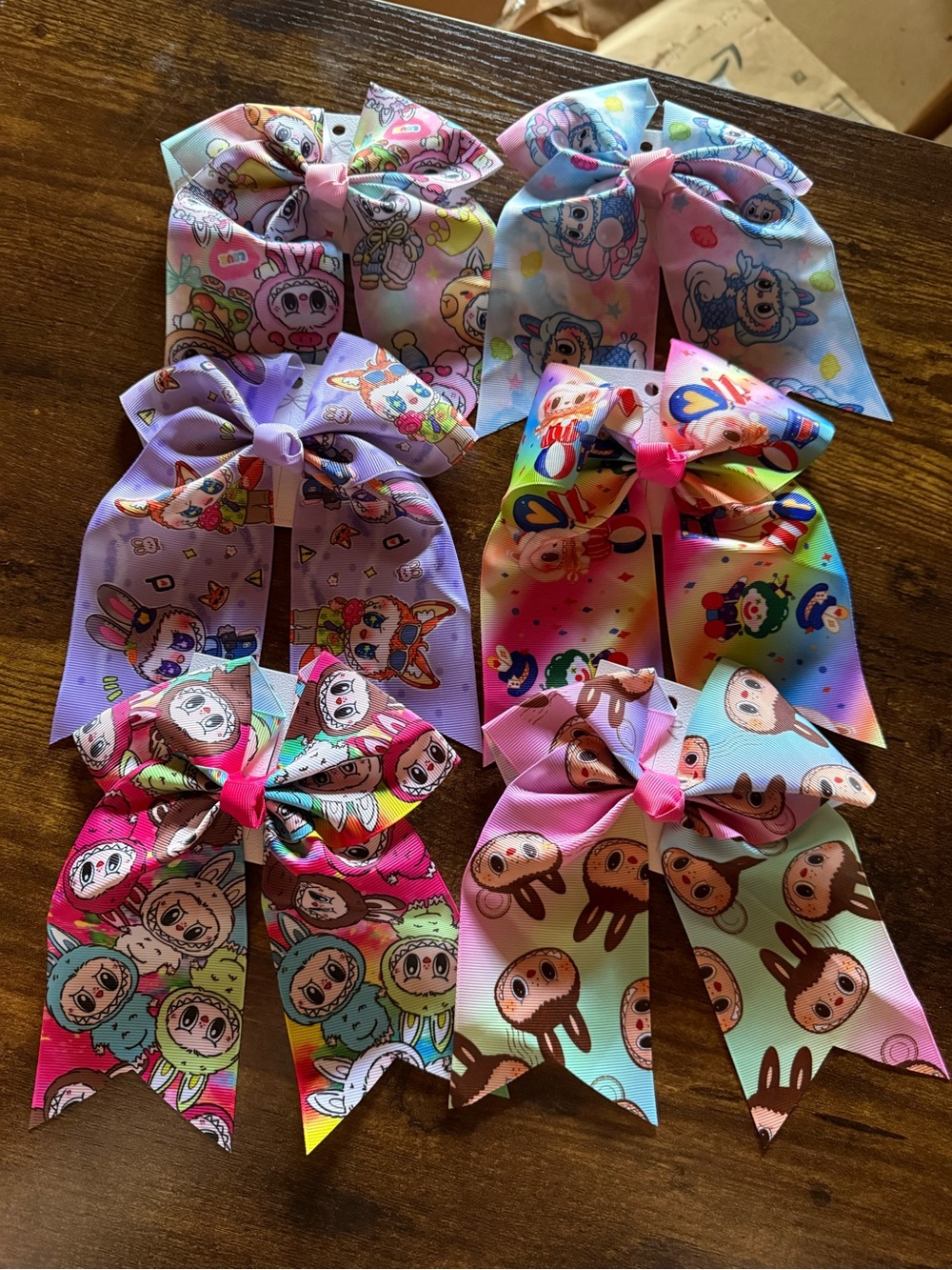 6 Pack Kids Character Hair Bows - Pastel Multi-Color Set